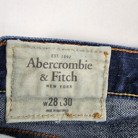 Abercrombie & Fitch Jeans Men 28x30 Slim Straight Button Fly Distress Dark Denim - Picture 6 of 13